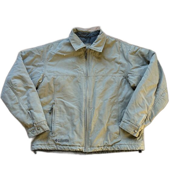 VINTAGE COLUMBIA INSULATED BOMBER JACKET KHAKI CANVAS GRANITE STONEWASH LARGE - Picture 1 of 8